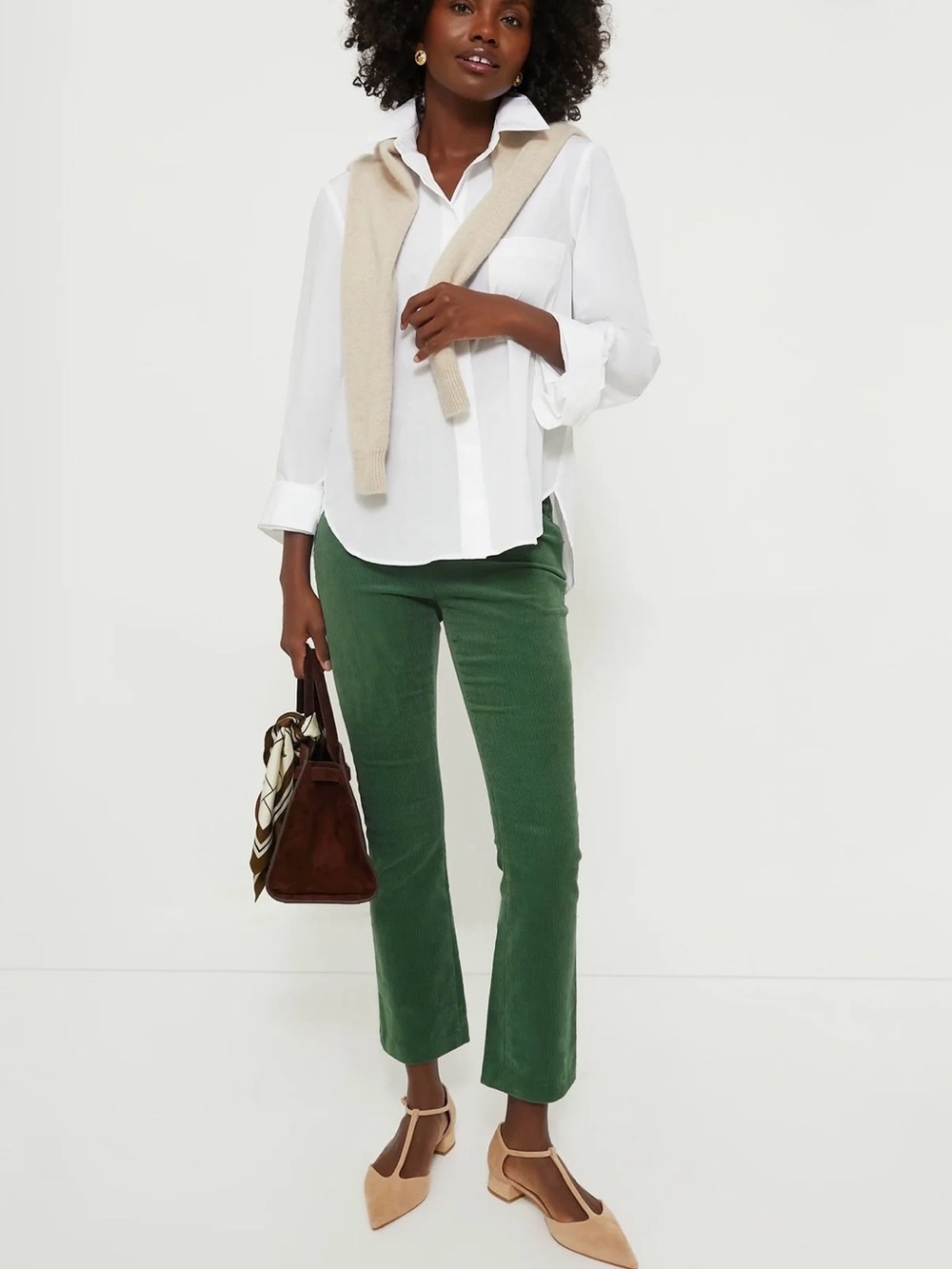 NWT Tuckernuck Ashford Green Corduroy High Rise Crop Kick Flare Pants M $148